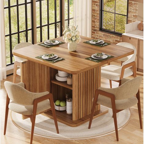 Tavolo da pranzo 80x80x76 cm in MDF e metallo marrone scuro con contenitore - MEUBLIV (1/5)