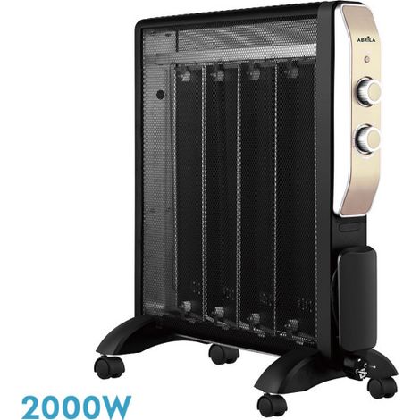 Schwarz/goldfarbener Mica-Heizkörper, 2000 W, 4 Elemente, 2 Anti-Roll-Leistungen (61,5 x 56 x 26,5 cm)