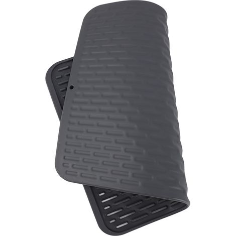 Tapis de séchage rectangulaire en silicone, antidérapant, isolant thermique avec rebord d'évacuation intégré, pour plan de travail de cuisine, petite taille (1/5)