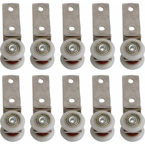 CSPARKV - Paquete de 10 poleas de cojinete de codo de conducto de metal de 1,9 cm con dos ruedas de plástico para puertas corredizas, ventanas y gabinetes