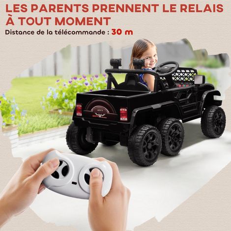 Poussette électrique pour enfants, 2 moteurs 12V, 3 vitesses, remorque arrière, dimensions : 122 cm (L) x 62,5 cm (l) x 65 cm (H), noir. (1/5)