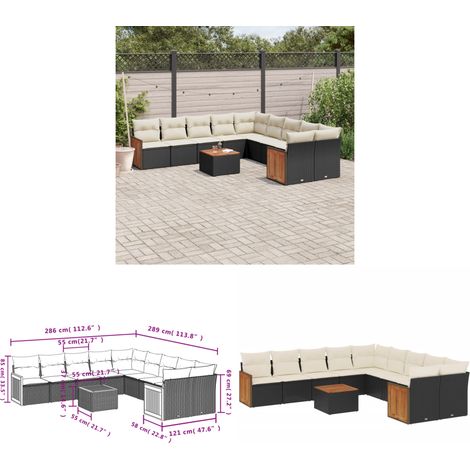 Salon de jardin 11 pcs avec coussins noir résine tressée - Ensemble Salon De Jardin - Meuble Extérieur - Jardin Design - Mobilier De Jardin - Chaise Lounge - Home & Living (1/3)