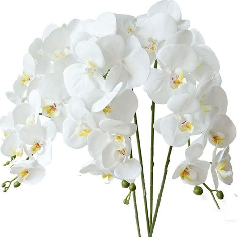 4 pcs Orchidée Phalaenopsis Artifici Fleurs Blanches 70cm avec Feuilles d'Orchidée Artificis (1/4)