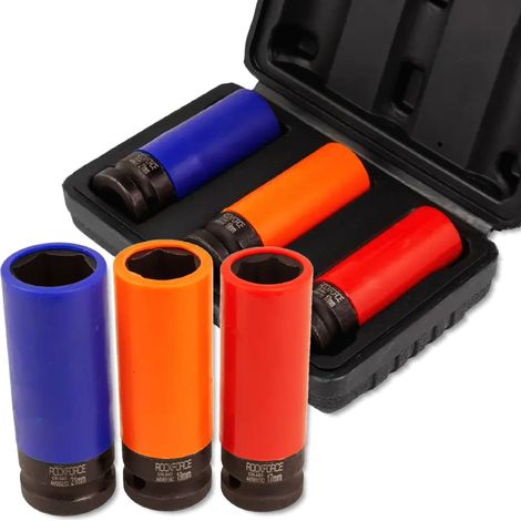 Set di chiavi a bussola a impatto ROCKFORCE da 1/2" per cerchi in lega a 6 punte, 3 pezzi