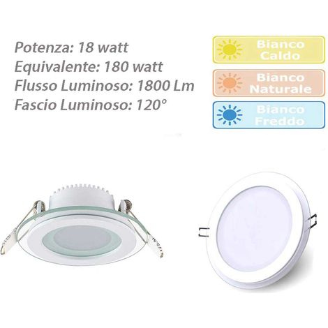 Pannello led slim incasso bordo in vetro 18 watt cct tre colorazione di luce calda fredda naturale tondo (1/5)