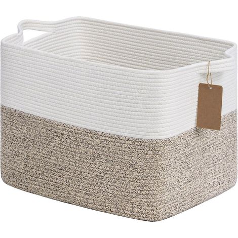 Aufbewahrungskorb aus Seil mit Griffen, 50L, rechteckig, Braun & Weiß (1/5)