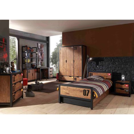 TCHAD - Chambre Complète 90x200cm + Armoire 3P + Pack Bureau