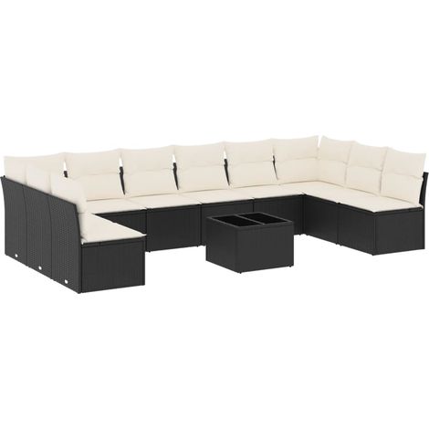 Maison Exclusive - 11-tlg. Garten-Sofagarnitur mit Kissen Schwarz (1/3)