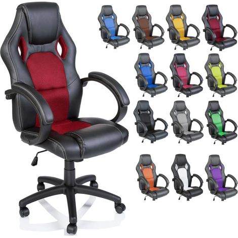 TRESKO® Racing Chefsessel Bürostuhl Drehstuhl Sportsitz Bürosessel Schreibtischstuhl schwarz / rot