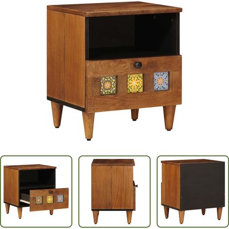 Rangement chambre - Cabinet de chevet Marron 40 x 33 x 46 cm Bois de mangue massif (1/5)