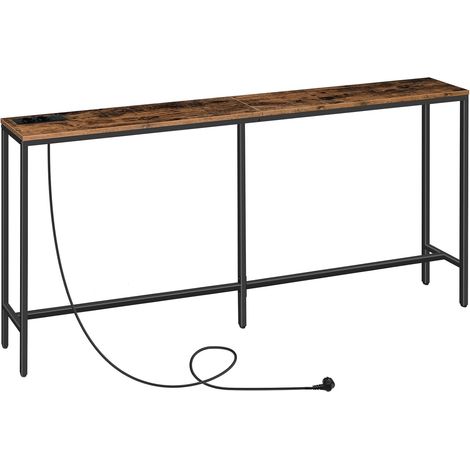 Table Console avec Station de Charge, Console Meuble Mince de 180 cm, Table d'Entrée Industrielle avec Ports USB, Bout de Canapé pour Entrée, Couloir, Marron Rustique (1/5)