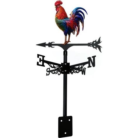 Girouette - En Métal - Coq - Indicateur De Direction Du Vent - Pour Toit Jardin Cour - 60 x 35 cm (1/2)