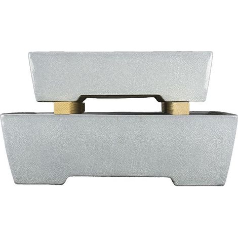 Vasi per bonsai rettangolari in gres smaltati bianco effetto crepato (Set da n.2 pezzi) - TY67 (1/2)