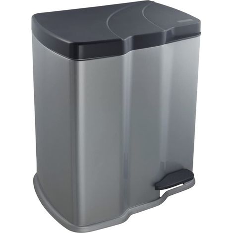 Papelera con pedal keeeper Gunnar 2 compartimentos plata 22 litros (1/5)