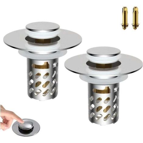 Tappo universale pieghevole per lavello, filtro in acciaio inox con cestello filtrante rimovibile per lavelli da 1 a 2 pollici, nucleo con pulsante, tappo per lavello, raccogli capelli, confezione da 
