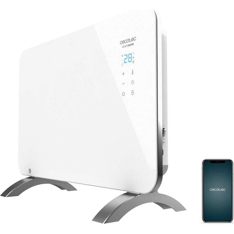 Convecteur en verre Ready Warm 6650 Crystal Connection. Contrôle par WiFi, Thermostat Réglable, Minuterie, Pieds, Convient pour la Salle de bain (IP24), Silencieux, 1000 W. (1/5)