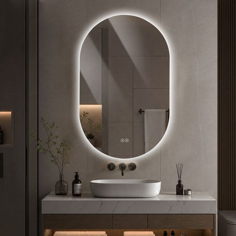 50x80 cm LED-Badezimmerspiegel in Kapselform, rahmenlos mit Hintergrundbeleuchtung (1/5)