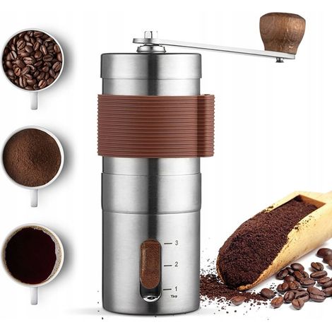 Tragbare manuelle Kaffeemühle aus Edelstahl mit verstellbarem Keramikmahlwerk – Braun (1/5)
