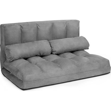 Bodensofa 2-Sitzer mit 2 Kissen, 3-in-1 Schlafsofa, 6-fach verstellbar, Grau (1/5)