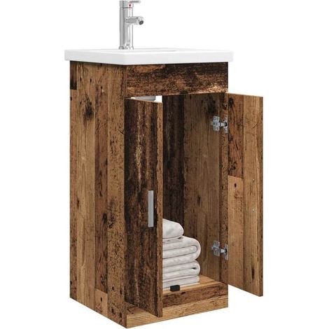 Meuble de Salle de Bain avec Lavabo Intégré, Style Vintage en Bois, Mobilier de Rangement Élégant pour WC et Douche (1/5)