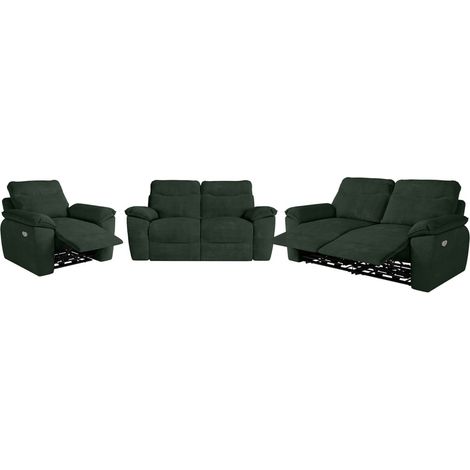 Canapés de relaxation ROSS électriques 3 et 2 places et fauteuil en velours côtelé - Vert foncé