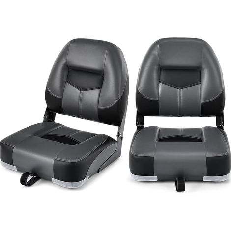 COSTWAY Sillas Plegables para Barco,2 Asientos para Barco con Tira de Fijación Larga y Tornillos en Acero Inoxidable, Asiento Yate Ergonómicos con Espuma Espesa y Bisagras Metálicas Duraderas (negro) (1/5)