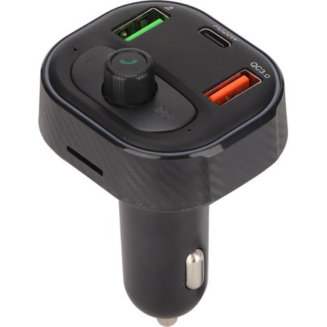 Chargeur voiture multifonction carbone Bluetooth 5.1 FM émetteur charge rapide kit mains libres LED lumière (1/5)