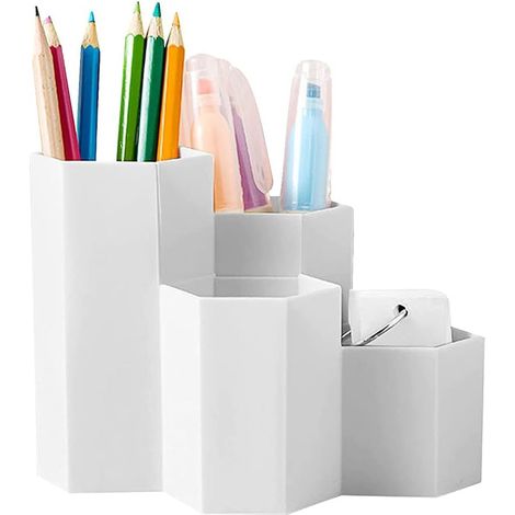 Porte Stylo Bureau, Porte Stylo Créatif, Multifonction Porte Stylo, Porte Stylo Boîte Rangement, Porte Stylo Bureau Multifonction, pour la Décoration de Bureau et d'École, Blanc