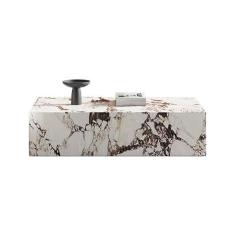 Table de salon rectangulaire blanche – Texture imitation marbre, dimensions 90 x 50 x 30 cm – Conforme aux styles moderne luxueux, scandinave et nordique (1/5)