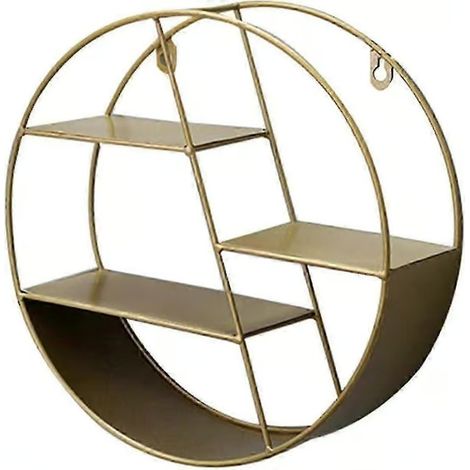 Étagère murale ronde avec 3 panneaux en treillis métallique pour salon (1/5)