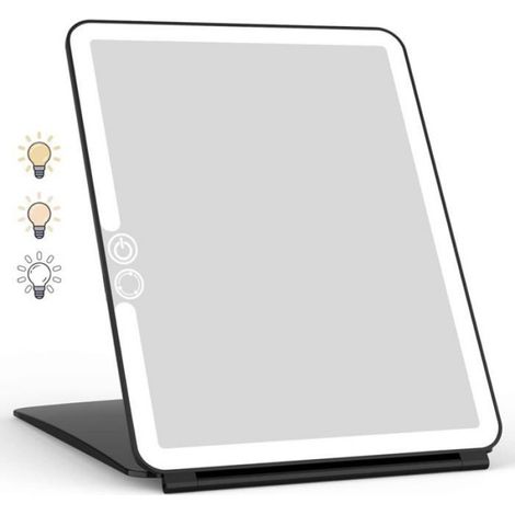 Miroir Maquillage, Miroir Maquillage Lumineux, Miroir LED, Écran Tactile Miroir de Voyage (Noir) Odipie (1/4)