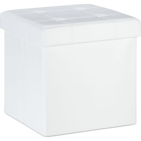 Pouf de rangement pliable pratique salon 38 x 37 x 37 cm assise confortable en similicuir noir (1/5)