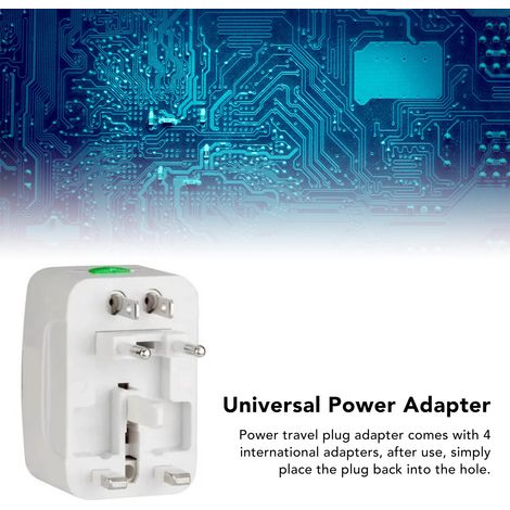 Adaptador de viaje universal portátil con 4 enchufes internacionales, protección contra sobretensiones, ABS, aleación de aluminio, para teléfono móvil y cámara. (1/5)