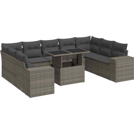 Maison Exclusive - Set de sofás de jardín y cojines 10 pzas ratán