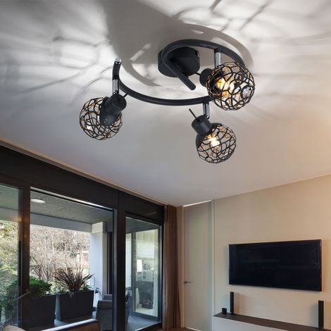Lampada da soffitto lampada da soffitto soggiorno sfera grigia rete di alluminio lampada di cristallo punto tondo, punti mobili, 3x G9, D 25 cm