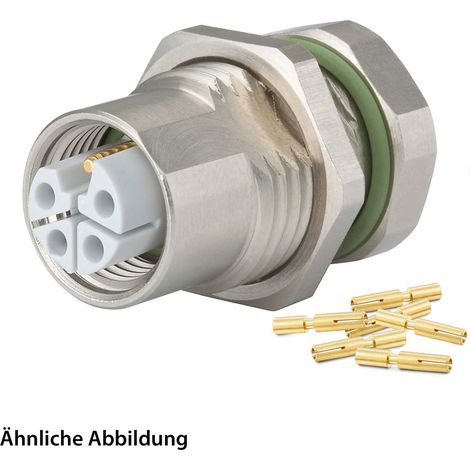 HUMMEL SET inkl. Kontakte M12 Power Gerätesteckverbinder, Crimpeinsatz gerade L-kodiert Polzahl 4+PE, Buchse / PE-Stift Hinterwand - 1 Stück