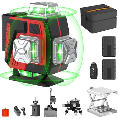 Niveau Laser 4D 16 Lignes, niveau laser vert 4 x 360°, 2 batteries 2400mAh, auto-nivellement, rouge (1/5)