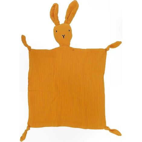 Couverture douce en coton pour bébé, motif lapin, teinte jaune, idéale pour dormir et réconforter, parfaite pour nouveau-nés et nourrissons. (1/4)