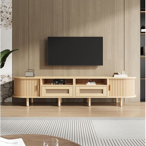 mobile tv ovale 170 cm con cassetti ante rattan legno HAVRYA (1/5)