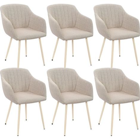 GOEURVANT Webstoff Esszimmerstuhl Beige (weiße Beine), 6er, ergonomischer Stuhl mit Armlehnen