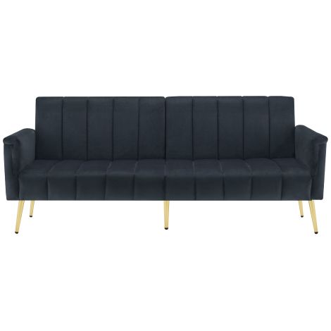 Canapé convertible avec pieds en métal, dossier réglable, canapé 2 places, pour le salon ou la chambre, en velours, noir (1/5)
