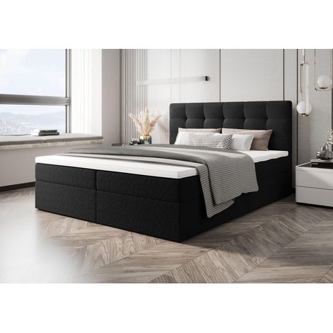 Lit Boxspring Sagani - Noir - 200x200 Cm - Lit Avec Rangement - Lit Moderne - Matelas À Ressorts Bonnell (1/4)