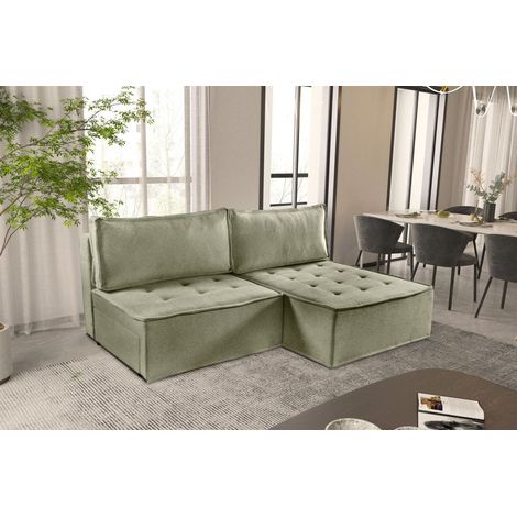 Ecksofa Schlafsofa AMALIA Stoff Raven Grün Ottomane Rechts (1/5)