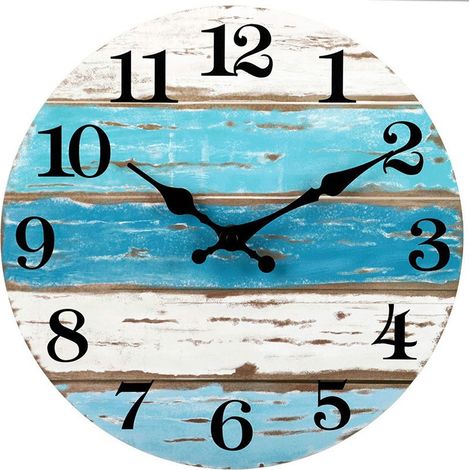 GABRIELLE Horloge murale - Horloge murale bleue sur le thème de la plage à piles silencieuse sans tic-tac, horloge nautique côtière rustique ronde vintage décorative pour la maison, la cuisine, le sal