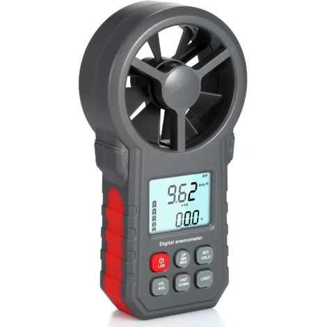 Professionelles digitales LCD-Anemometer mit integrierter Taschenlampe. Misst Windgeschwindigkeit, Luftgeschwindigkeit und Lufttemperatur. (1/5)