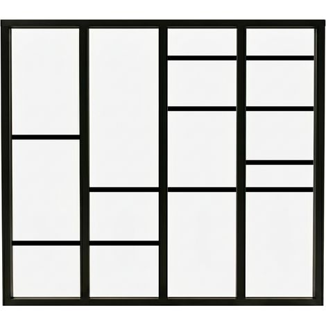 Verrière atelier intérieure aluminium noir 4 vitrages 135 x 117 cm - Décor géométrique - Horizon - noir et transparent - Verre trempé (1/5)