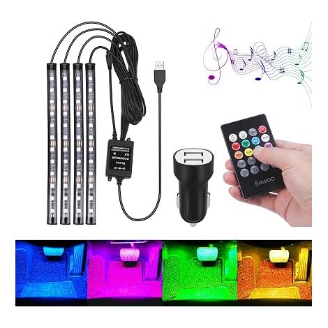 Lampe Voiture Interieur Rubans LED Lampe Décoration Multicolore Allume Cigare Éclairage Intérieur de Voiture Néon Bande Lumineuse de Musique pour TV Auto (1/5)