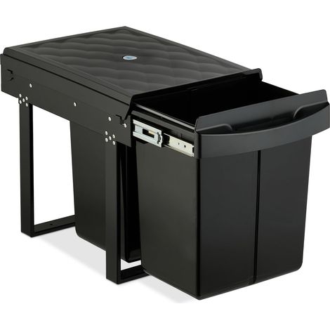 Poubelle encastrable pour la cuisine, 2 bacs de 20 litres chacun, HLP : 41,3 x 34 x 51,8 cm, noire (1/5)