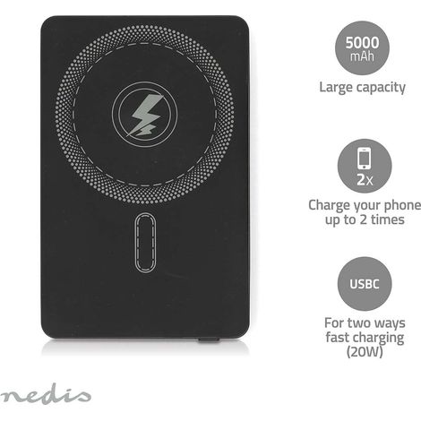 Banco de energía inalámbrico de 5000 mAh, USB-C, 20 W PD, compatible con MagSafe