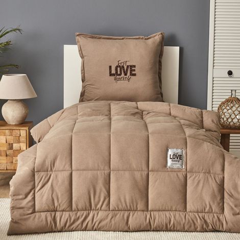 Motto Beige 155X220 cm Coton Confort Set de couchage, Taie d'oreiller 80 cm x 80 cm, Set de couette, Drap-housse, Douceur et soutien, Couette (1/5)